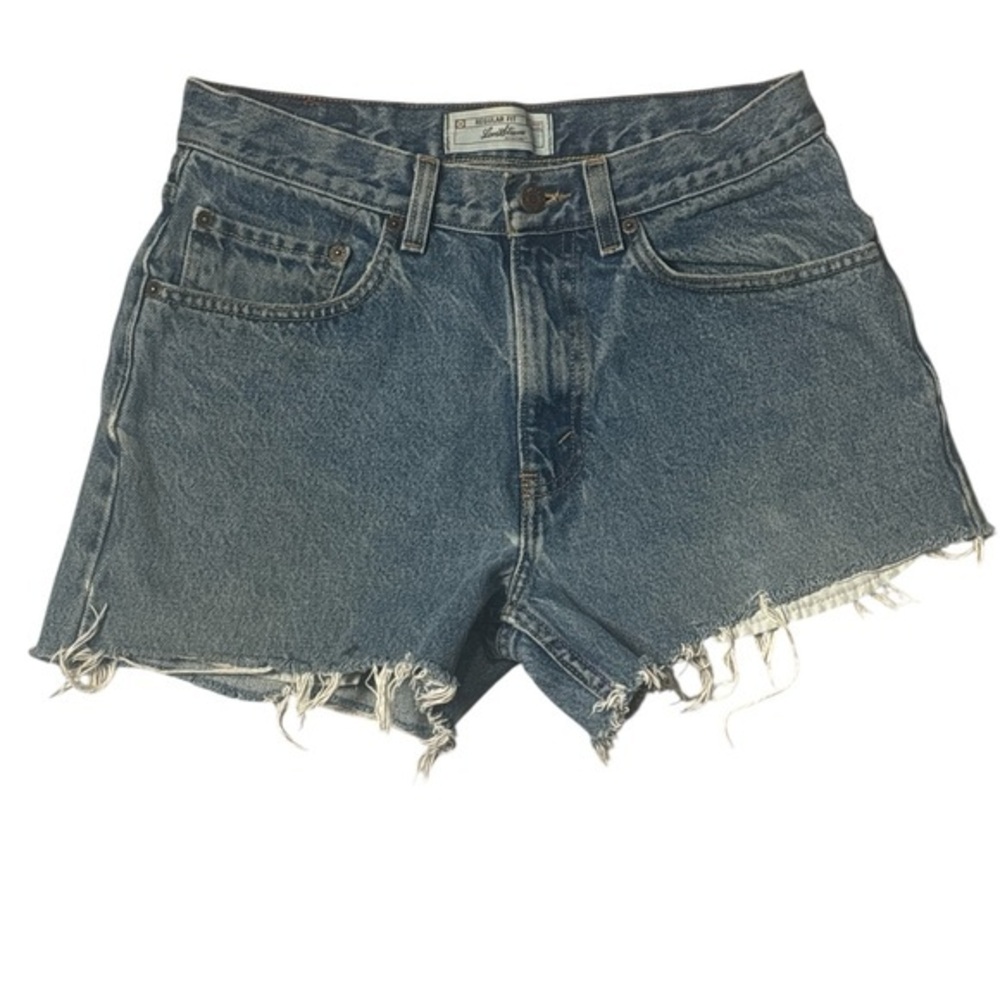 Levi's Medium Blue Frayed Hem Jean Shorts